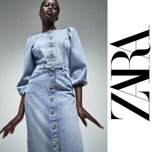 *SOLD* Zara Jewel Button Denim Shirt & Skirt Set